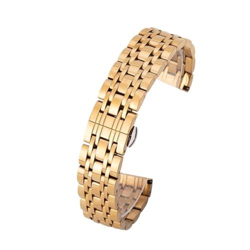 XLXKGPGKMK Edelstahlarmband, poliert, for Herren und Damen, Metall, Schnellverschluss, entfaltet, doppelte Faltschließe(Gold,16mm) von XLXKGPGKMK