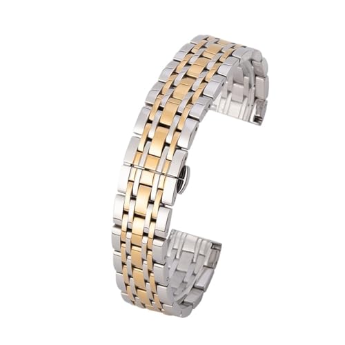 XLXKGPGKMK Edelstahlarmband, poliert, for Herren und Damen, Metall, Schnellverschluss, entfaltet, doppelte Faltschließe(Intermediate Gold,17mm) von XLXKGPGKMK