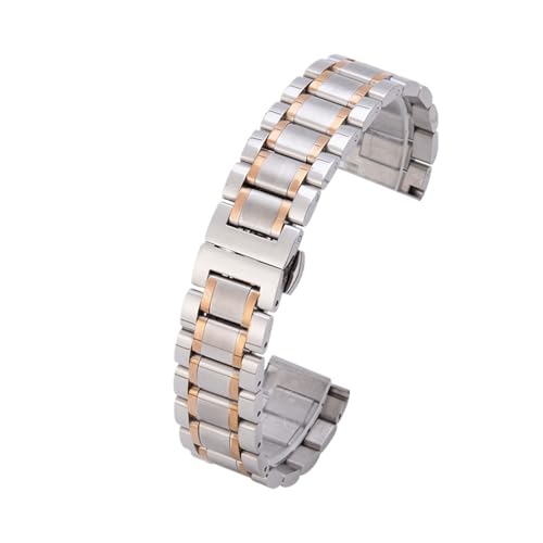 XLXKGPGKMK Edelstahlarmband, poliert, for Herren und Damen, Metall, Schnellverschluss, entfaltet, doppelte Faltschließe(Intermediate Rose Gold,18mm) von XLXKGPGKMK