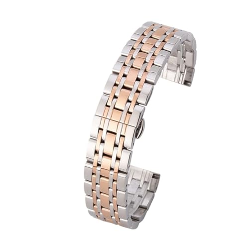XLXKGPGKMK Edelstahlarmband, poliert, for Herren und Damen, Metall, Schnellverschluss, entfaltet, doppelte Faltschließe(Intermediate Rose Gold,24mm) von XLXKGPGKMK