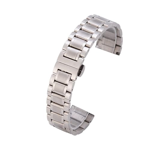 XLXKGPGKMK Edelstahlarmband, poliert, for Herren und Damen, Metall, Schnellverschluss, entfaltet, doppelte Faltschließe(Silver,14mm) von XLXKGPGKMK