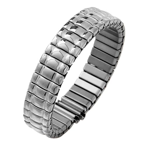 XLXKGPGKMK Ersatz-Verlängerungsarmband aus elastischem Metall for Herren und Damen, aus Edelstahl, geeignet for Quarzuhren und Smart(Silver,12mm) von XLXKGPGKMK
