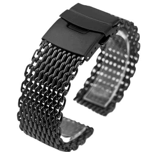 XLXKGPGKMK Metallarmband for Herren und Damen, Mesh-Gewebe, Edelstahl, Schnellverschluss, Faltschließe, Breite 18 mm, 20, 22, 24(Black (XXS),24mm) von XLXKGPGKMK