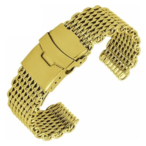 XLXKGPGKMK Metallarmband for Herren und Damen, Mesh-Gewebe, Edelstahl, Schnellverschluss, Faltschließe, Breite 18 mm, 20, 22, 24(Golden,20mm) von XLXKGPGKMK