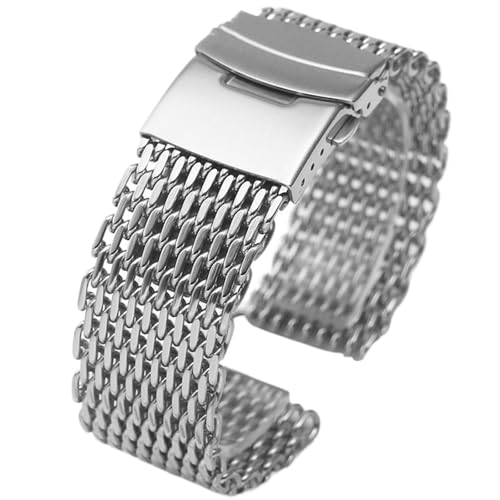 XLXKGPGKMK Metallarmband for Herren und Damen, Mesh-Gewebe, Edelstahl, Schnellverschluss, Faltschließe, Breite 18 mm, 20, 22, 24(Silver (S),18mm) von XLXKGPGKMK