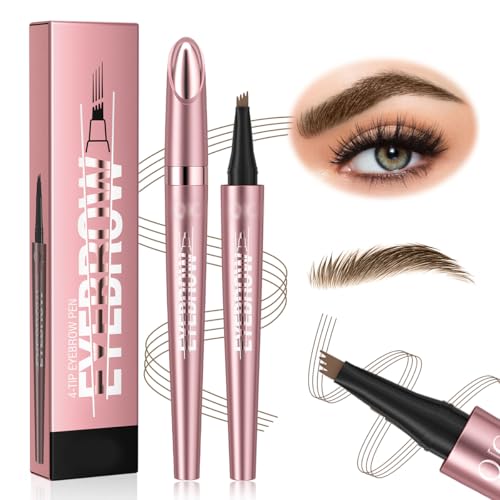 XLZJYIJ 3D Microblading Augenbrauenstift mit 4 Gabelspitzen, Wasserfest, Schweißfest, Natürliches Ergebnis, Multifunktional, Light Brown von XLZJYIJ