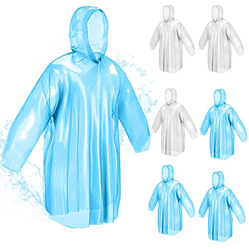 XLZJYIJ Regenponcho Einweg, 6 x Einmal Regenjacke mit Kaputze, wasserdicht atmungsaktiv tragbarer Regencape für Damen und Herren, für Wandern, Radfahren, Camping und Reisen von XLZJYIJ