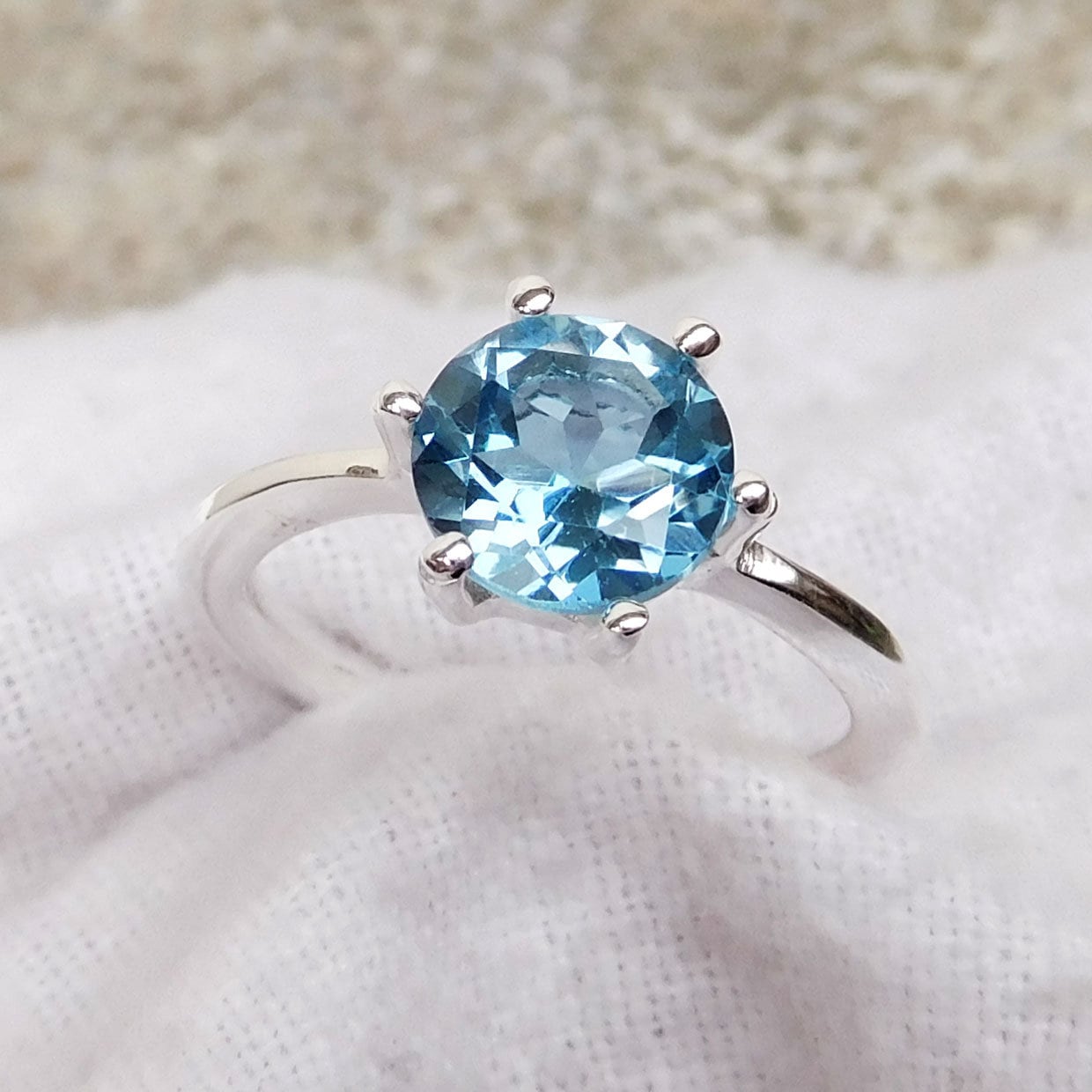 Blautopas Ring Handgefertigte 925 Sterling Silber Krappenfassung von XLjewelry