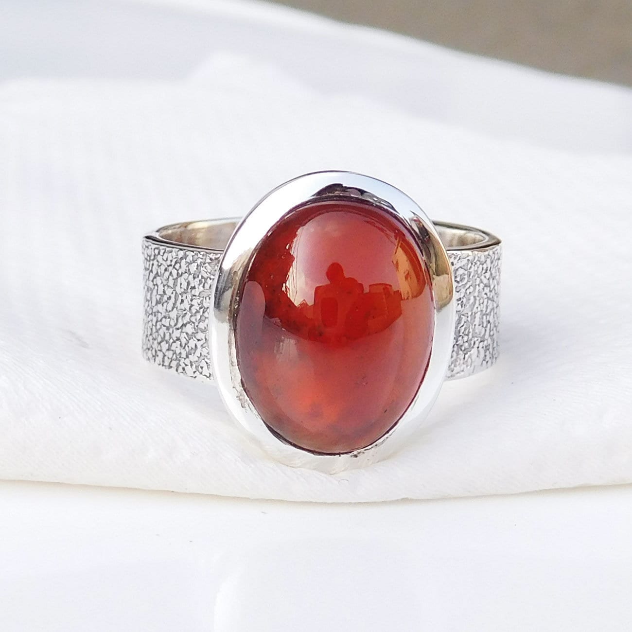 Cabochon Hessonit Granat Ring Silber Band Gemasert von XLjewelry