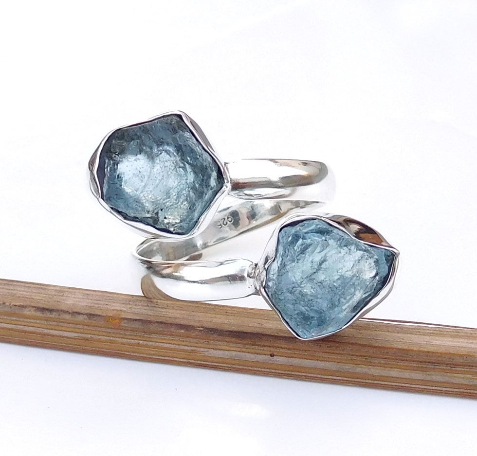 Einstellbar Roh Aquamarin Ring 925 Sterling Silber Edelstein Schmuck von XLjewelry