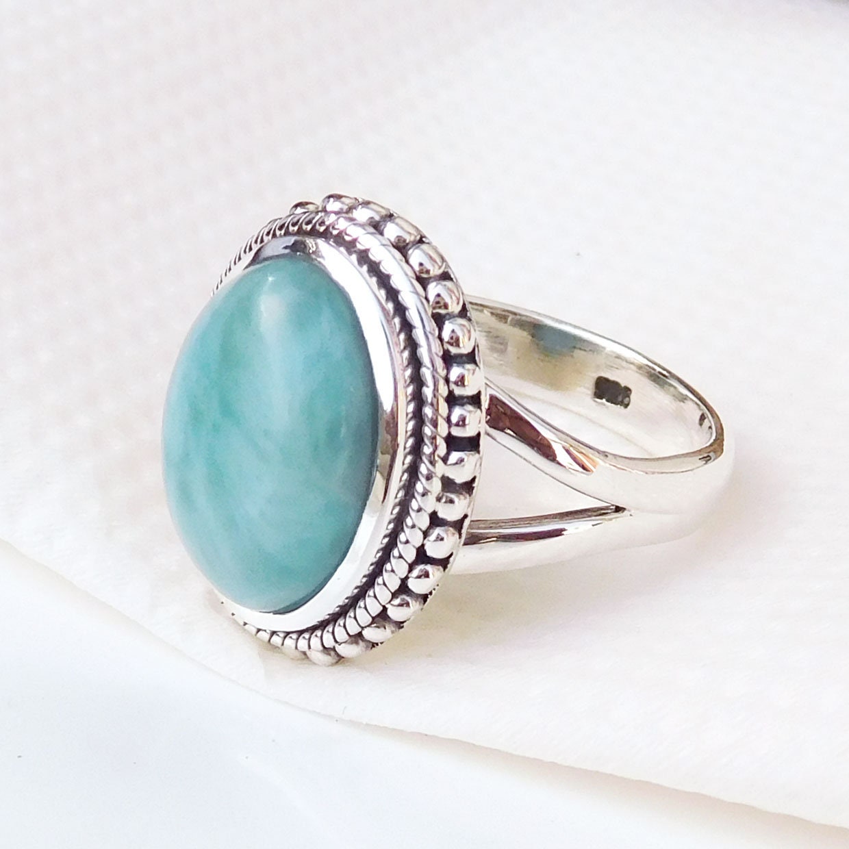Handgefertigter Oval Larimar Ring 925 Sterling Silber Edelstein Ring von XLjewelry