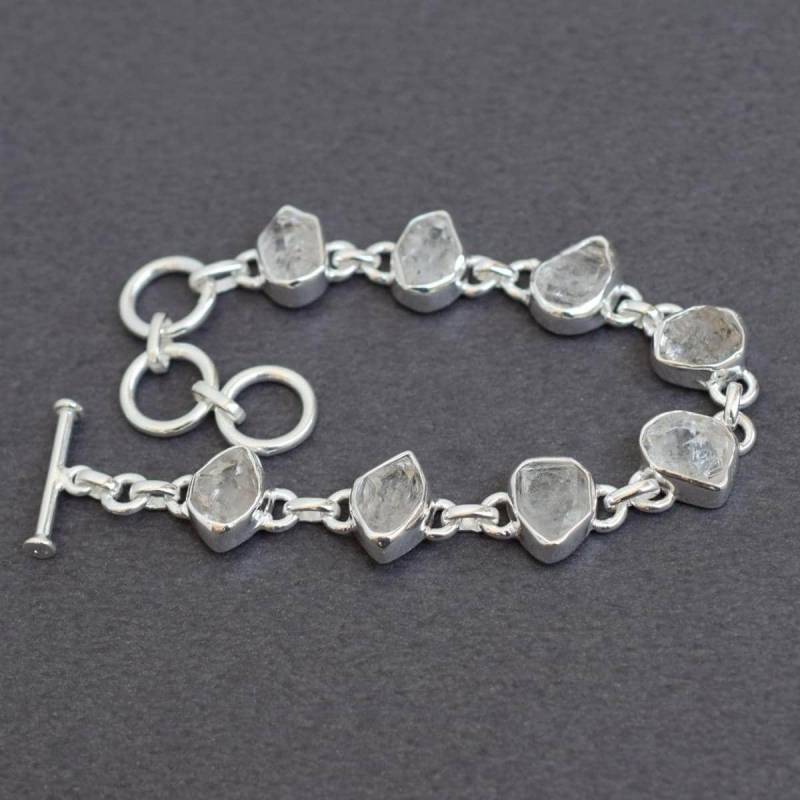 Handgefertigtes Herkimer Diamant Armband Roher Edelstein, 925 Sterling Silber von XLjewelry