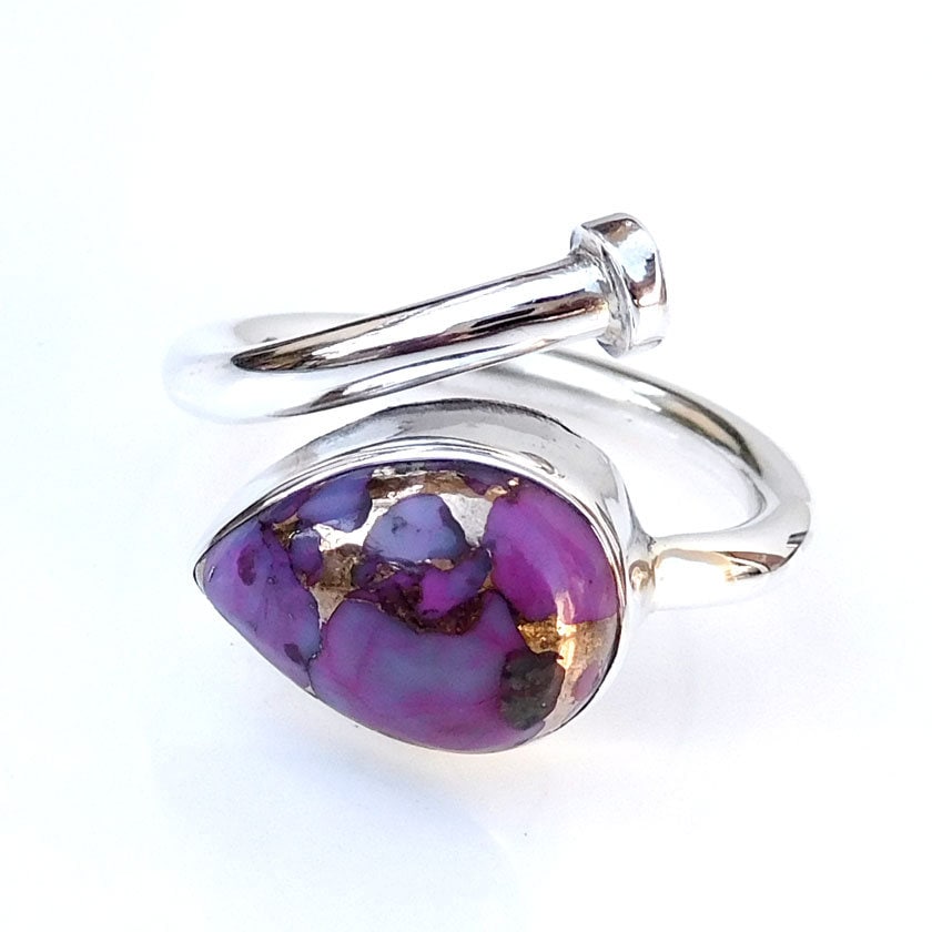 Handgemachte 925 Sterling Silber Lila Kupfer Türkis Birnen-Ring von XLjewelry