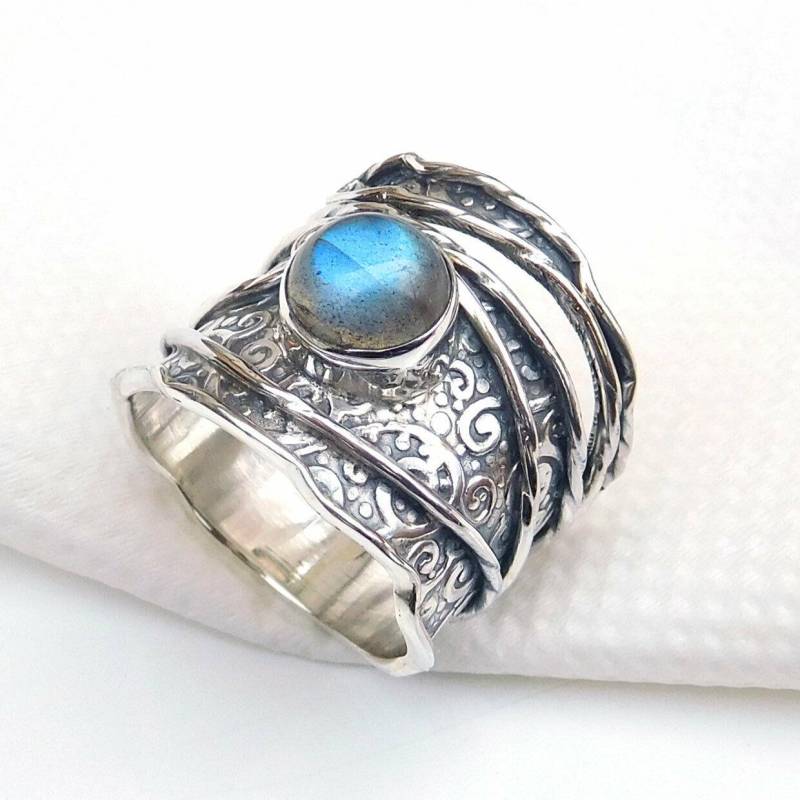 Handgemachte Labradorit Sterling Silber Ring Breite Band Statement Ring von XLjewelry