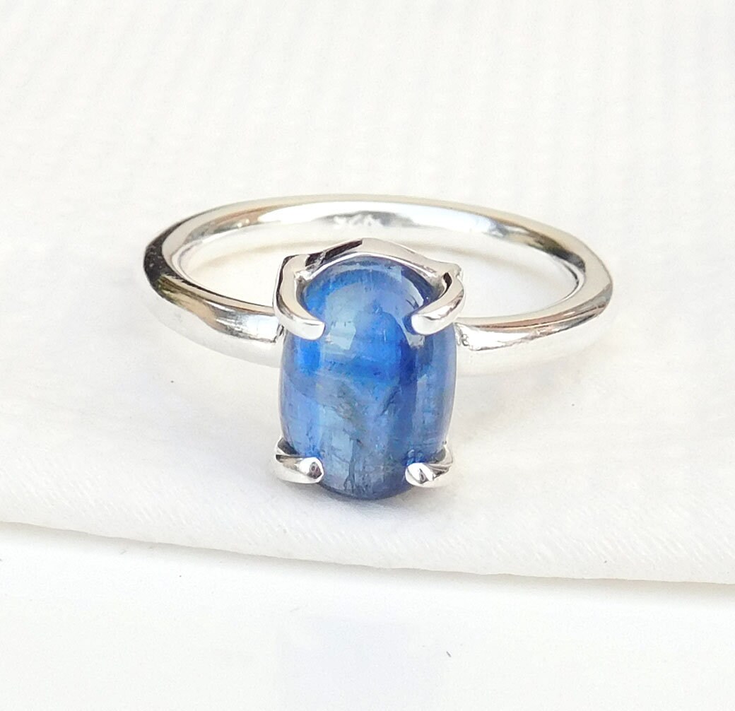 Handgemachter Blauer Kyanit Ring 925 Sterling Silber Krappenfassung von XLjewelry