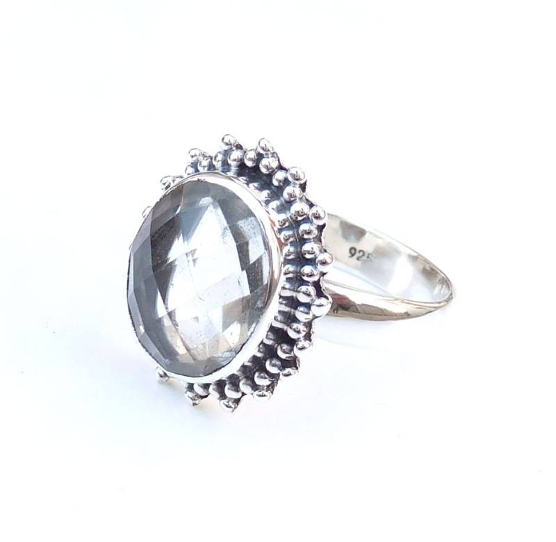Handgemachter Ovaler Kristallquarz-Ring 925 Sterling Silber, Glänzendes Finish von XLjewelry