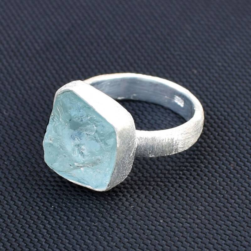 Handgemachter Roher Aquamarin-Ring Matter Sterling Silber Geburtsstein von XLjewelry
