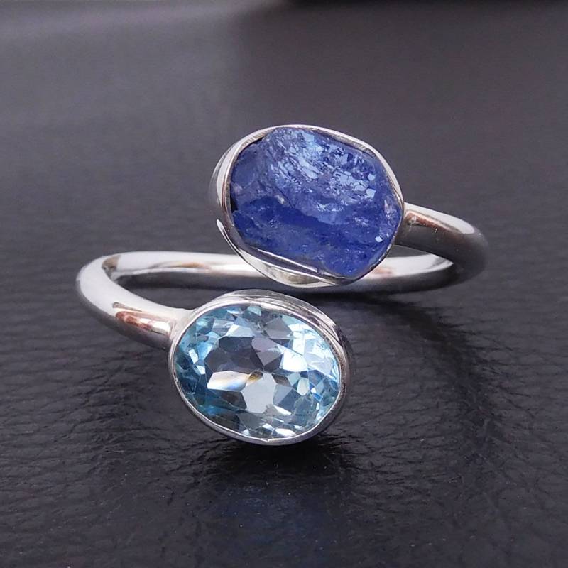 Handgemachter Tansanit & Blautopas Ring Verstellbarer Edelsteinring Aus Sterling Silber Handgemachter Tansanit & Blautopas Ring Verstellbarer Edelsteinring Aus Sterling Silber von XLjewelry