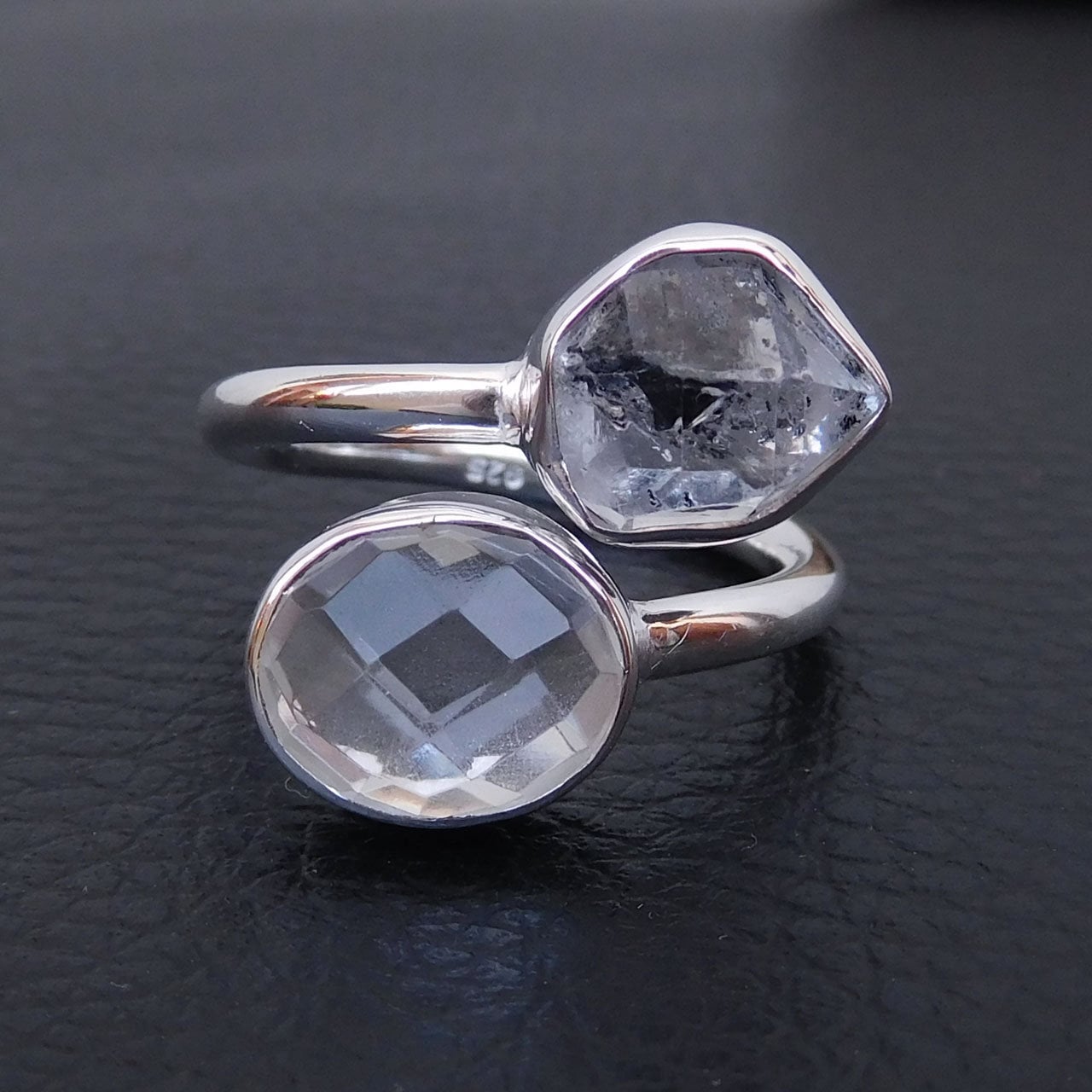 Herkimer Diamant & Bergkristall Ring Handgefertigter 925 Sterling Silber Ring von XLjewelry