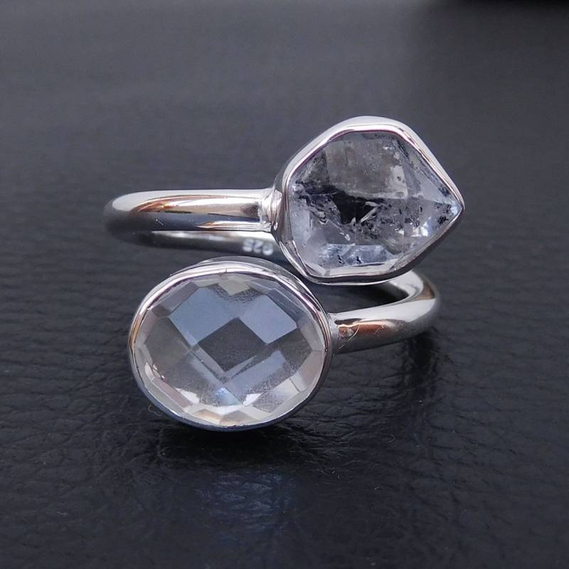 Herkimer Diamant & Bergkristall Ring Handgefertigter 925 Sterling Silber Ring von XLjewelry