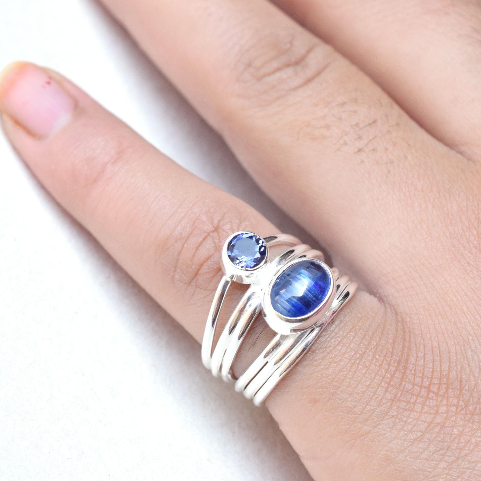 Kyanit & Iolith Ring Handgefertigter 925 Sterling Silber Edelstein Schmuck von XLjewelry