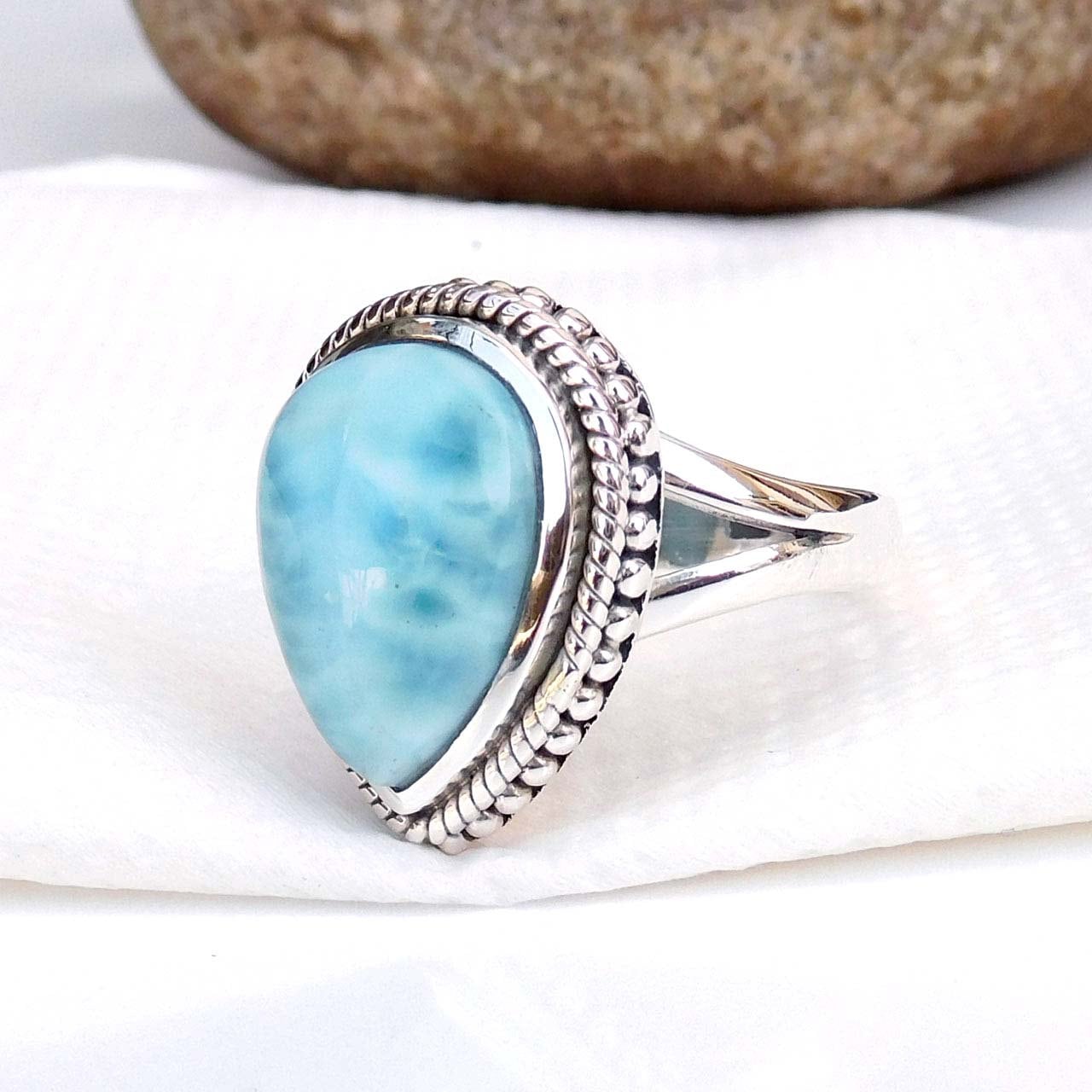 Larimar Birnen-Ring 925 Sterling Silber Edelstein | 12 X 16 Mm von XLjewelry