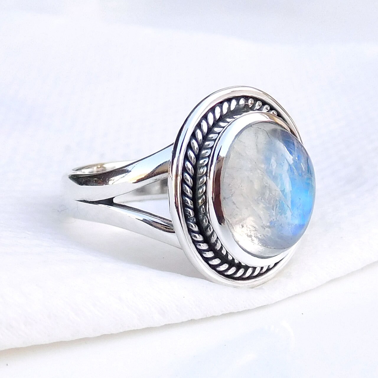 Mondstein Ring, Regenbogen 925 Sterling Silber Feinsilber Handgemachter Weihnachtsgeschenk Geburtstagsgeschenk-U084 von XLjewelry