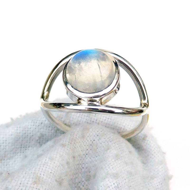 Regenbogen Mondstein Ring Handgefertigter 925 Sterling Silber Solitär von XLjewelry