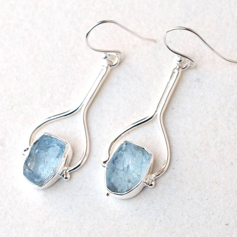 Rohe Aquamarin Ohrringe Handgemachter Sterling Silber Schmuck Mit Geburtsstein von XLjewelry