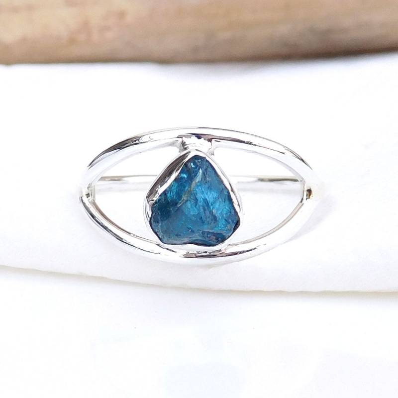Roher Apatit Ring Sterling Silber Blauer Kristall Edelstein von XLjewelry