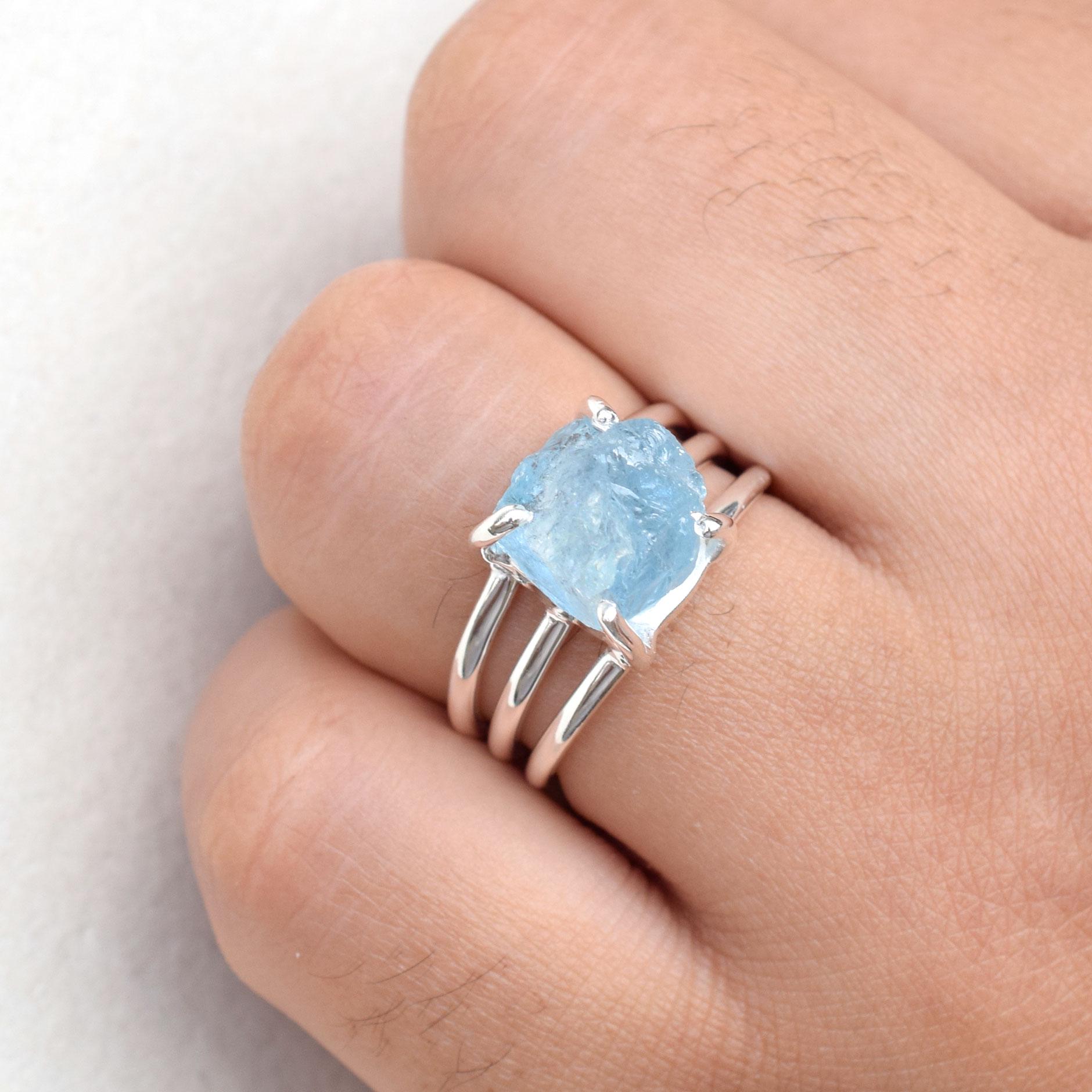 Roher Aquamarin-Kristall-Ring Handgemachter 925 Sterling Silber Ring von XLjewelry