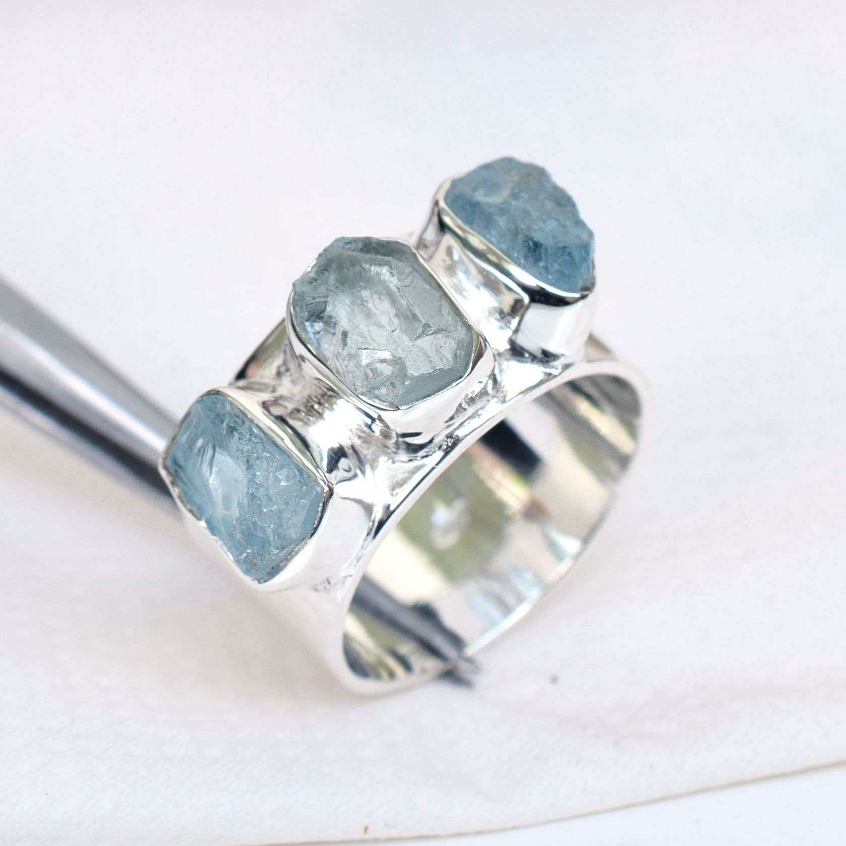 Roher Aquamarin Ring Sterling Silber Kristall Heilschmuck von XLjewelry