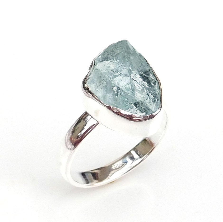 Roher Aquamarine Ring Handgemachter Edelstein Schmuck Aus 925 Sterling Silber von XLjewelry