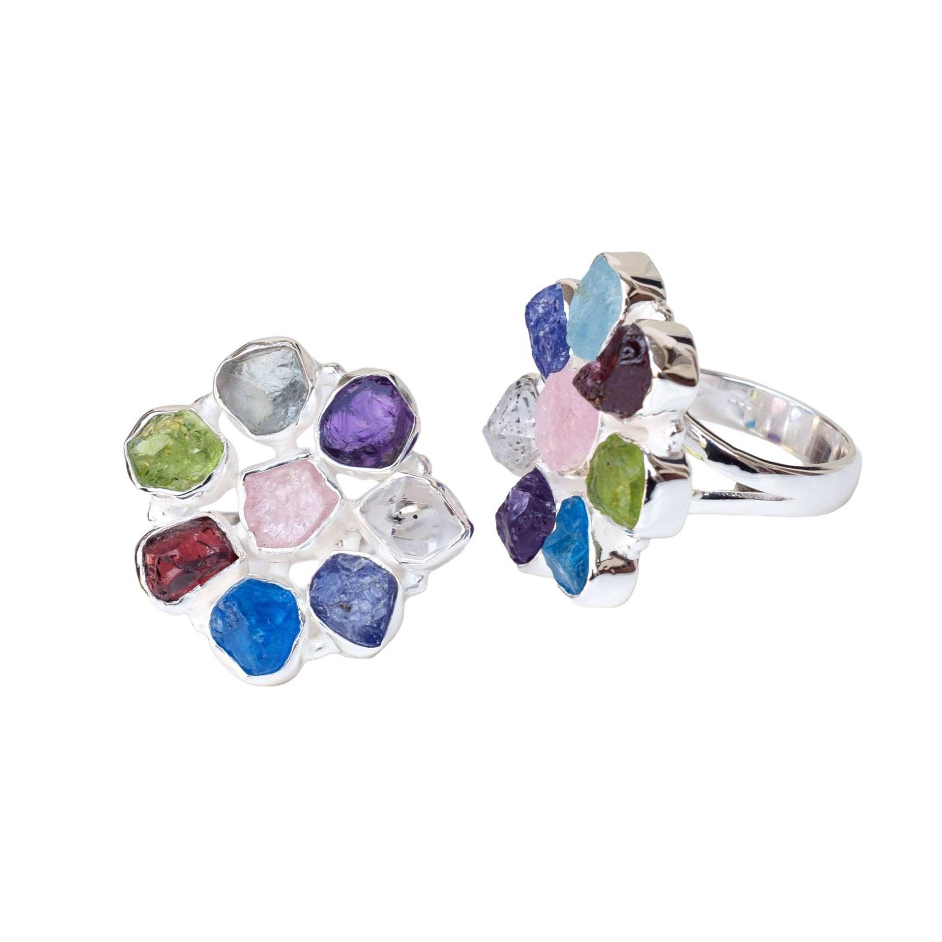 Roher Multisteinring Sterlingsilber-Clusterring von XLjewelry