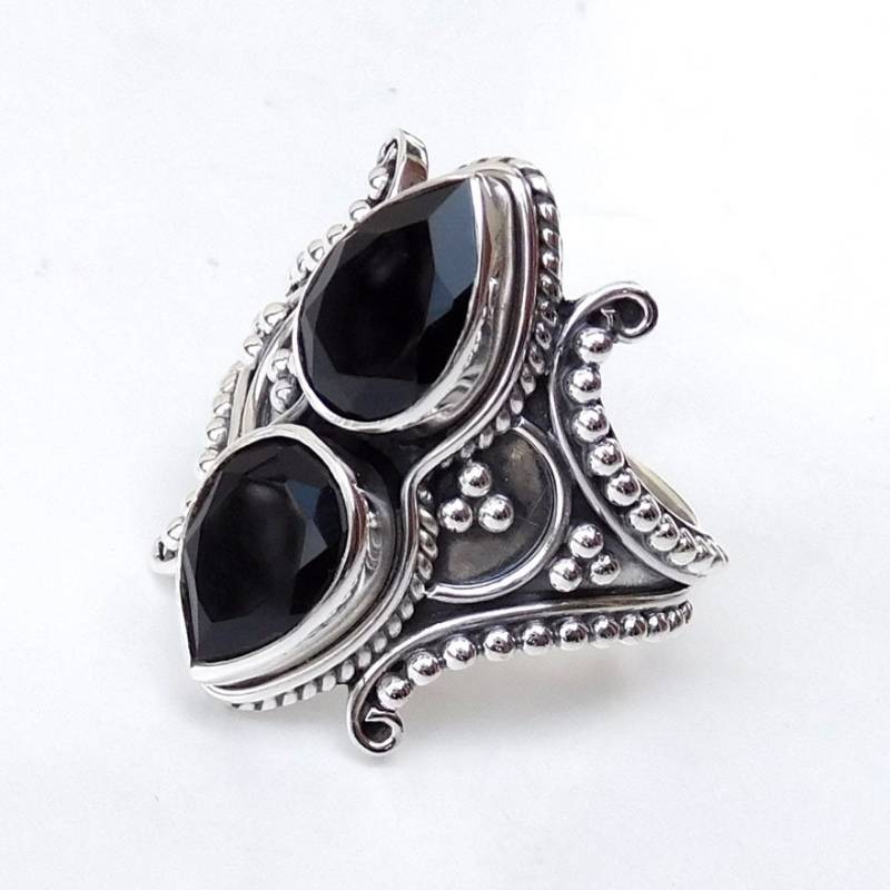 Schwarzer Onyx Sterling Silber Ring Handgemachter Ethno-Stil von XLjewelry
