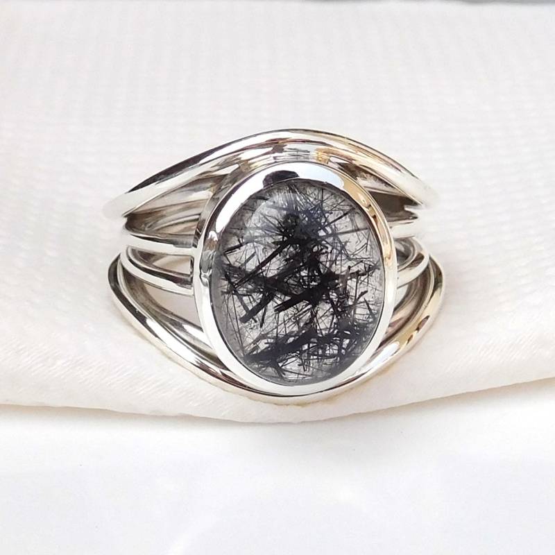Schwarzer Rutilquarz Ring Handgemachter Edelsteinstein Aus 925Er Sterlingsilber von XLjewelry