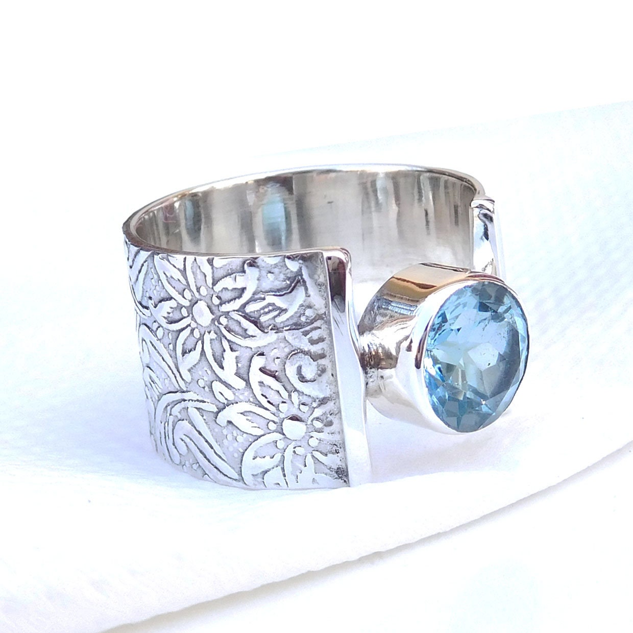 Silber Blautopas Ring Breiter Bandschmuck von XLjewelry