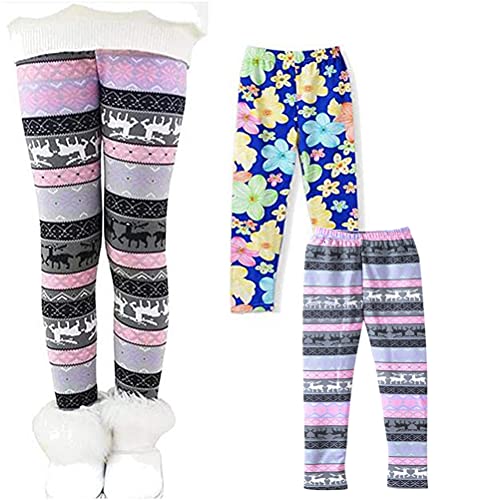 XM-Amigo 2 Pack Hosen Kinder Mädchen Winter Dicke Warme Lange Hosen Blumenmuster Druck Verdickter Samt Plus Samt Leggings Hosen von XM-Amigo