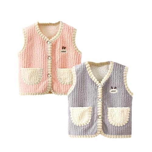 XM-Amigo 2 Stück Mädchen Frühling Herbst Winter Puffy Coral Samt Baby Junge Warme Weste Ärmellose Dicke Strickjacke Top Schulter Jacken Einfarbig (Empfohlene Kinder Höhe: 120-130cm) von XM-Amigo