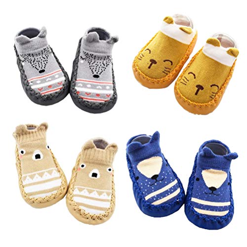 XM-Amigo 4 Paar Baby Rutschfeste Socken Schuhe für Jungen Hausschuhe mit Anti-Rutsch weiche Sohle Socken 18-24 Monate von XM-Amigo