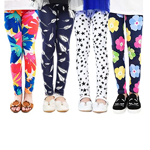 XM-Amigo 4er Pack Kinder Mädchen Hosen Blumenmuster Stretch Leggings (12-13 Jahre) von XM-Amigo