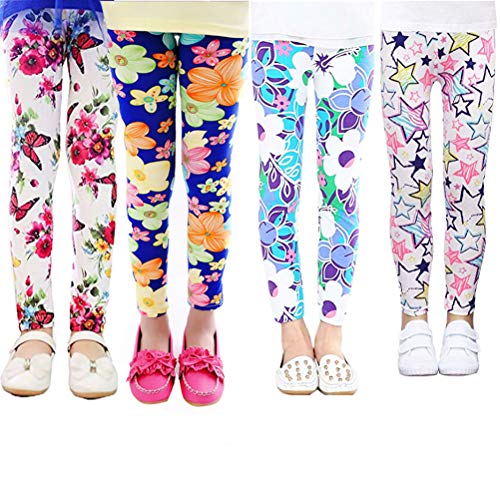 XM-Amigo 4er Pack Kinder Mädchen Hosen Blumenmuster Stretch Leggings (5 Jahre) von XM-Amigo