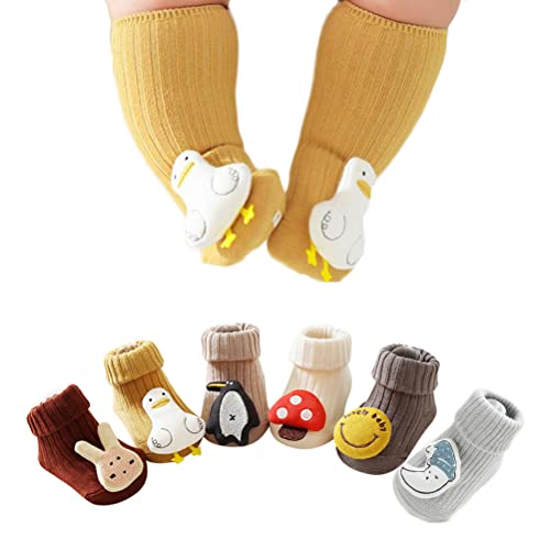 XM-Amigo 6 Paare Baby Jungs Mädchen 3D Puppe Kniehohe Socken Innenbereich Walker Anti-Rutsch Socken von XM-Amigo