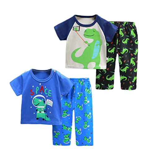 XM-Amigo Baby Jungen 2er-Set Kurzarm-Hose T-Shirts Halbarm-Schlafanzug Freizeitkleidung, 4er-Pack (ohne Schulterschnalle) von XM-Amigo