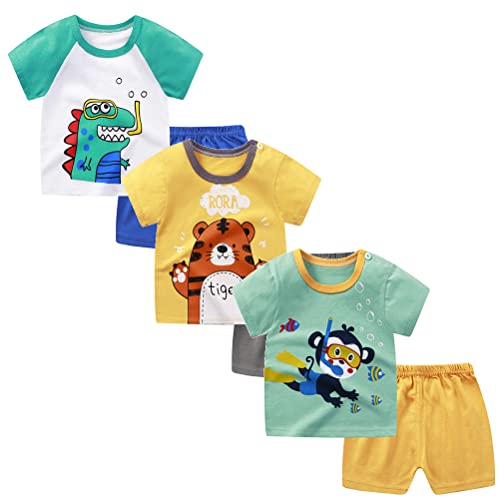 XM-Amigo Baby Jungen 3er Set Kurzarm Shorts T-Shirts Halbarm,6 Stück/3 Sätze（Mit Schulterknöpfen,Packungsgröße: 55/80） von XM-Amigo