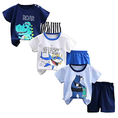 XM-Amigo Baby Jungen 3er Set Kurzarm Shorts T-Shirts Halbarm,6er Pack （Mit Schulterschnalle,Packungsgröße: 55/80） von XM-Amigo