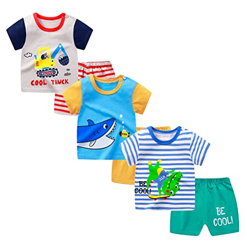 XM-Amigo Baby Jungen 3er Set Kurzarm Shorts T-Shirts Halbarm,6 Stück/3 Sätze（Mit Schulterknöpfen,Packungsgröße: 60/90） von XM-Amigo