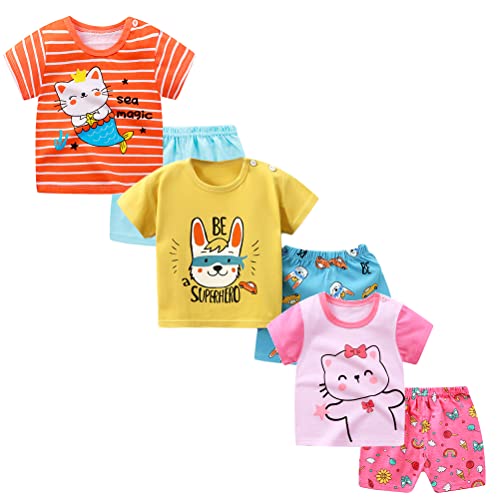 XM-Amigo Baby Mädchen 3er Set Kurzarm Shorts T-Shirts Halbarm,6er Pack （Mit Schulterschnalle,Packungsgröße: 50/73 ） von XM-Amigo