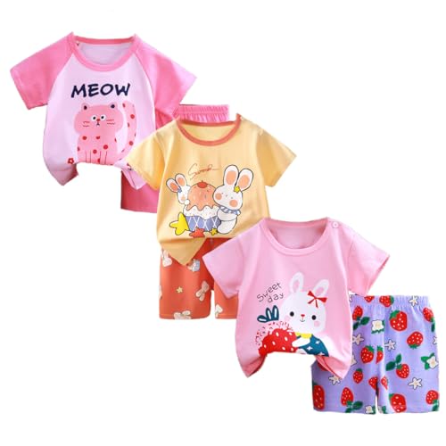 XM-Amigo Baby Mädchen 3er Set Kurzarm Shorts T-Shirts Halbarm,6er Pack （Mit Schulterschnalle,Packungsgröße: 50/73 ） von XM-Amigo