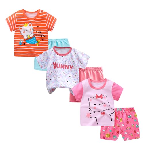 XM-Amigo Baby Mädchen 3er Set Kurzarm Shorts T-Shirts Halbarm,6er Pack （Mit Schulterschnalle,Packungsgröße: 55/80 ） von XM-Amigo